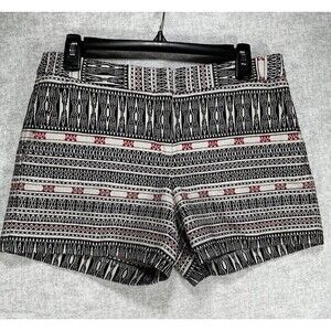 Artisan NY Tribal Print Cream & Black Midrise Cotton Blend Shorts Womens Size 8